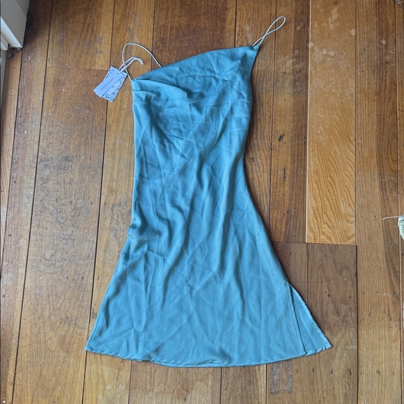NWT Ocean Mystery Silky One-Shoulder Blue Slip Dress - Picture 1 of 10